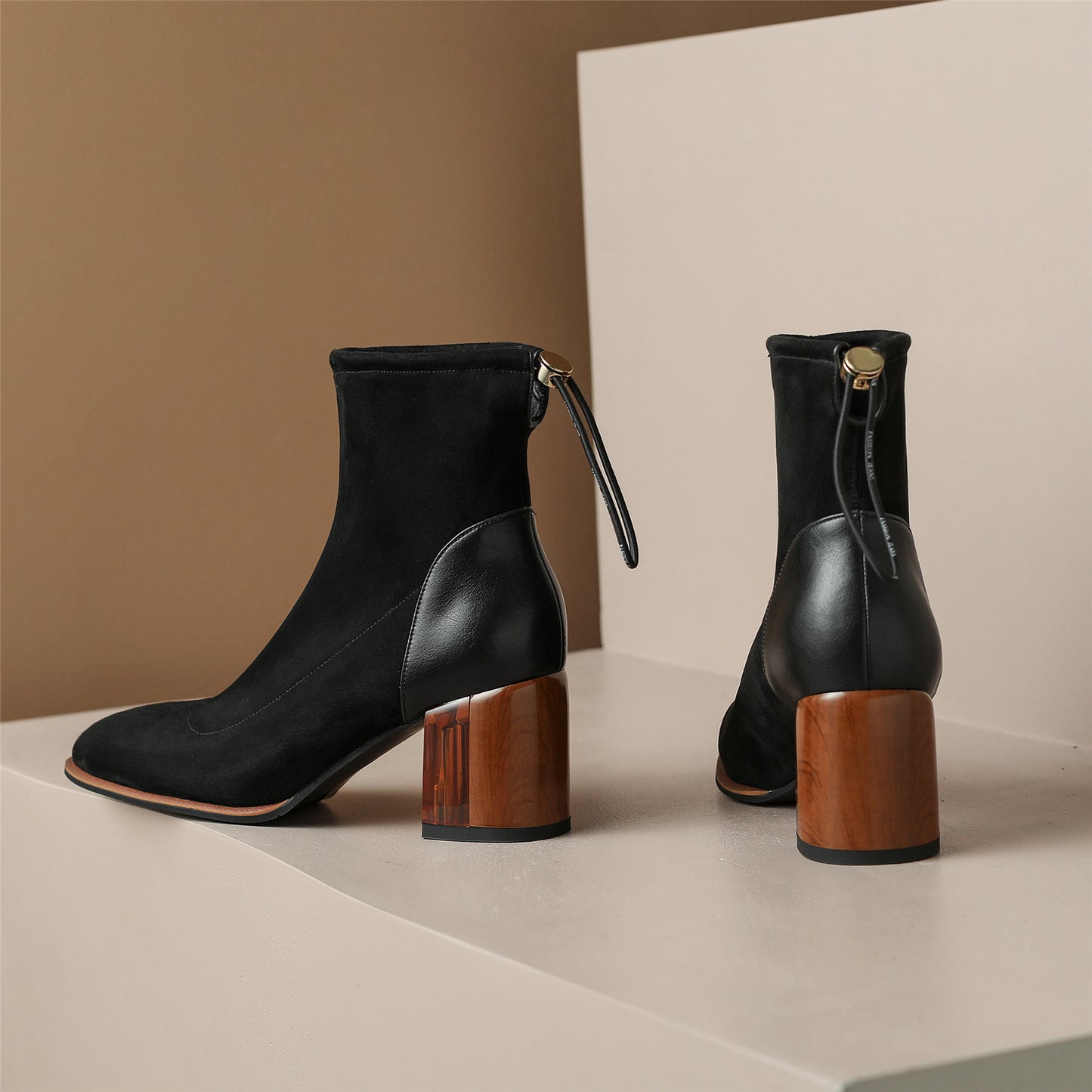 Women's Suede and Genuine Leather Handmade Stretch Pull On Elegant Ankle Boots