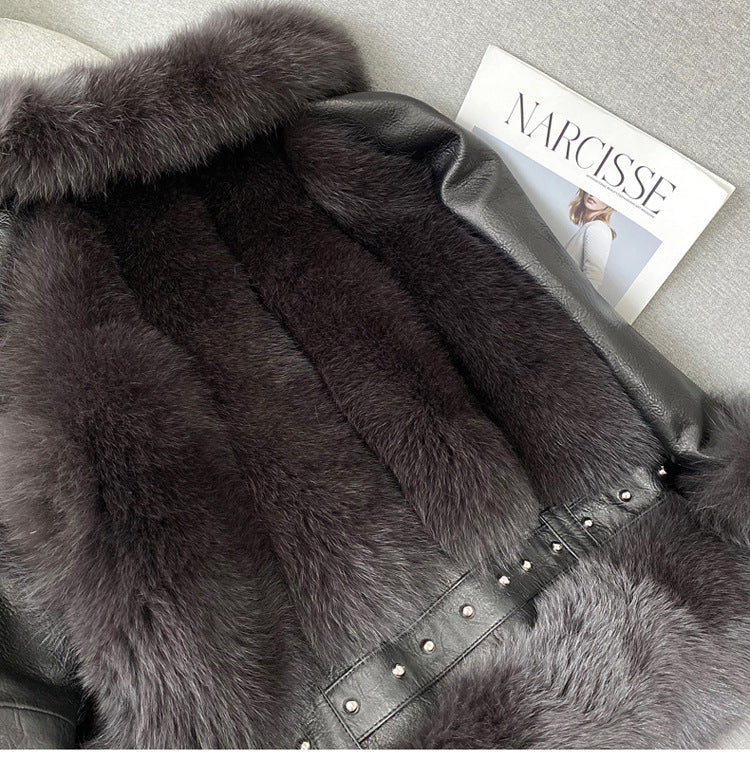 BelaCustom Fox Fur Women's Genuine Leather Jacket Coat Customization