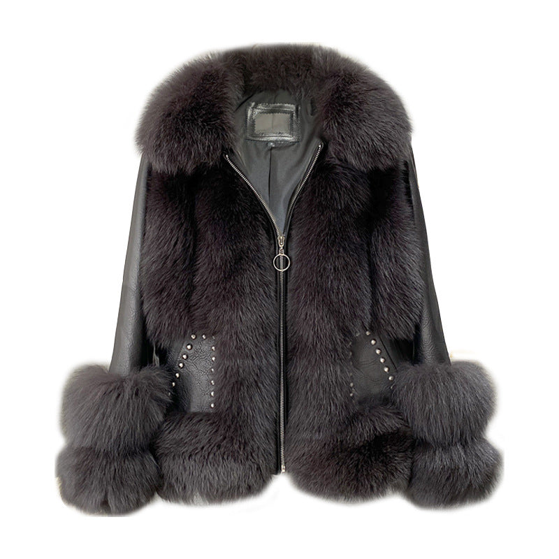 BelaCustom Fox Fur Women's Genuine Leather Jacket Coat Customization