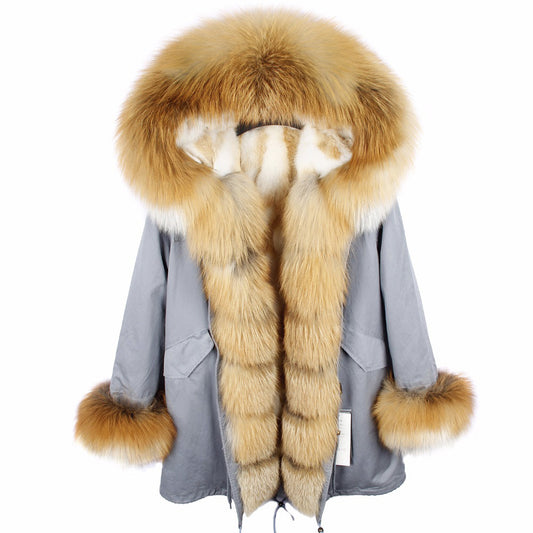 BelaCustom Rabbit Fur Women's Overcoat Winter Parka Coats Customization