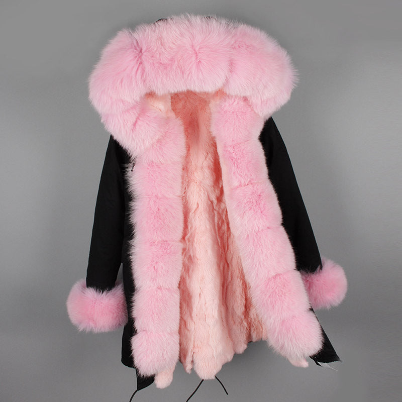 BelaCustom Rabbit Fur Women's Overcoat Winter Parka Coats Customization