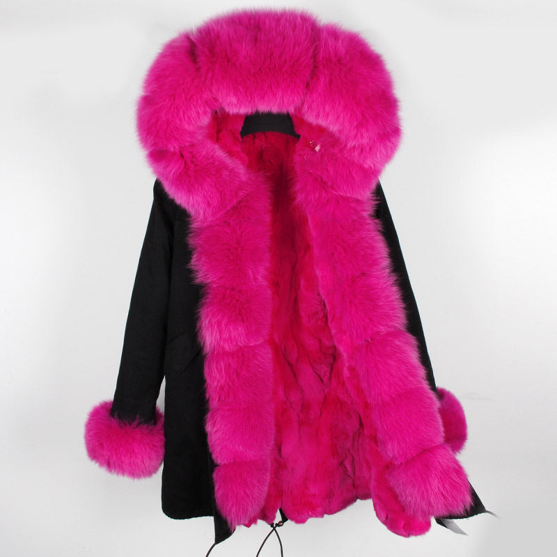 BelaCustom Rabbit Fur Women's Overcoat Winter Parka Coats Customization