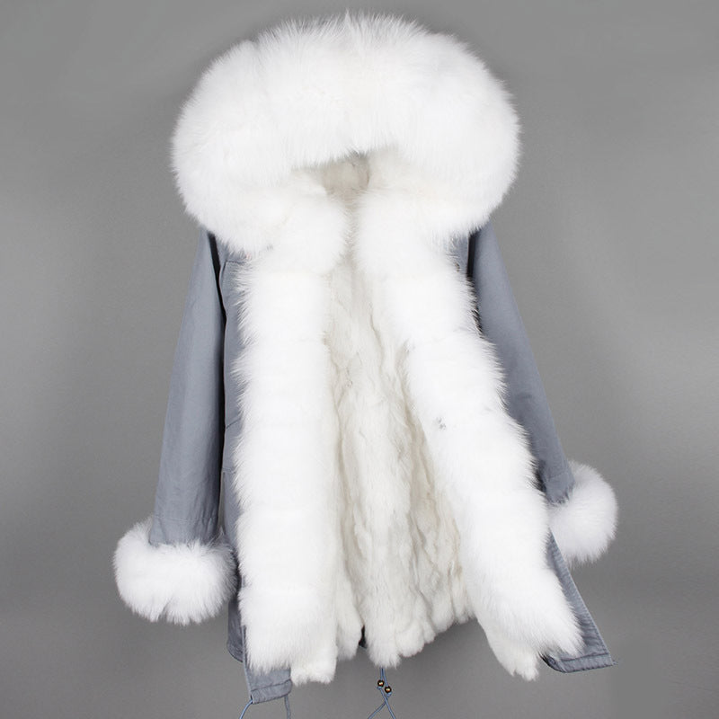 BelaCustom Rabbit Fur Women's Overcoat Winter Parka Coats Customization