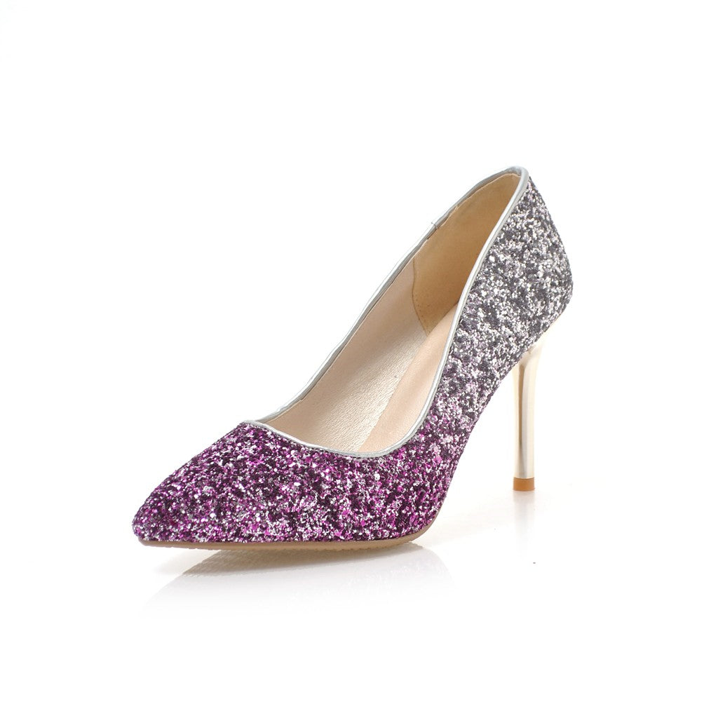 Women's Pointed Toe Handmade High Stiletto Heel Glitter Weeding Party Loafer Pumps Shoes