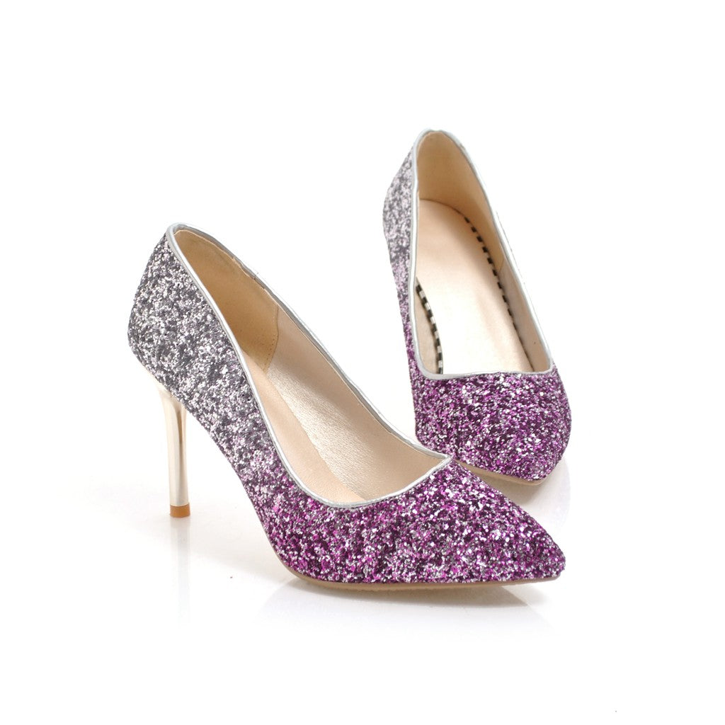 Women's Pointed Toe Handmade High Stiletto Heel Glitter Weeding Party Loafer Pumps Shoes