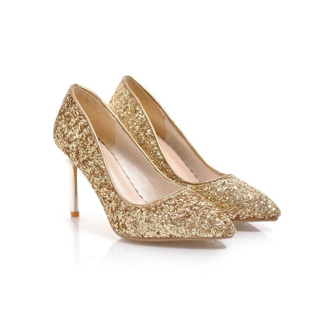 Women's Pointed Toe Handmade High Stiletto Heel Glitter Weeding Party Loafer Pumps Shoes