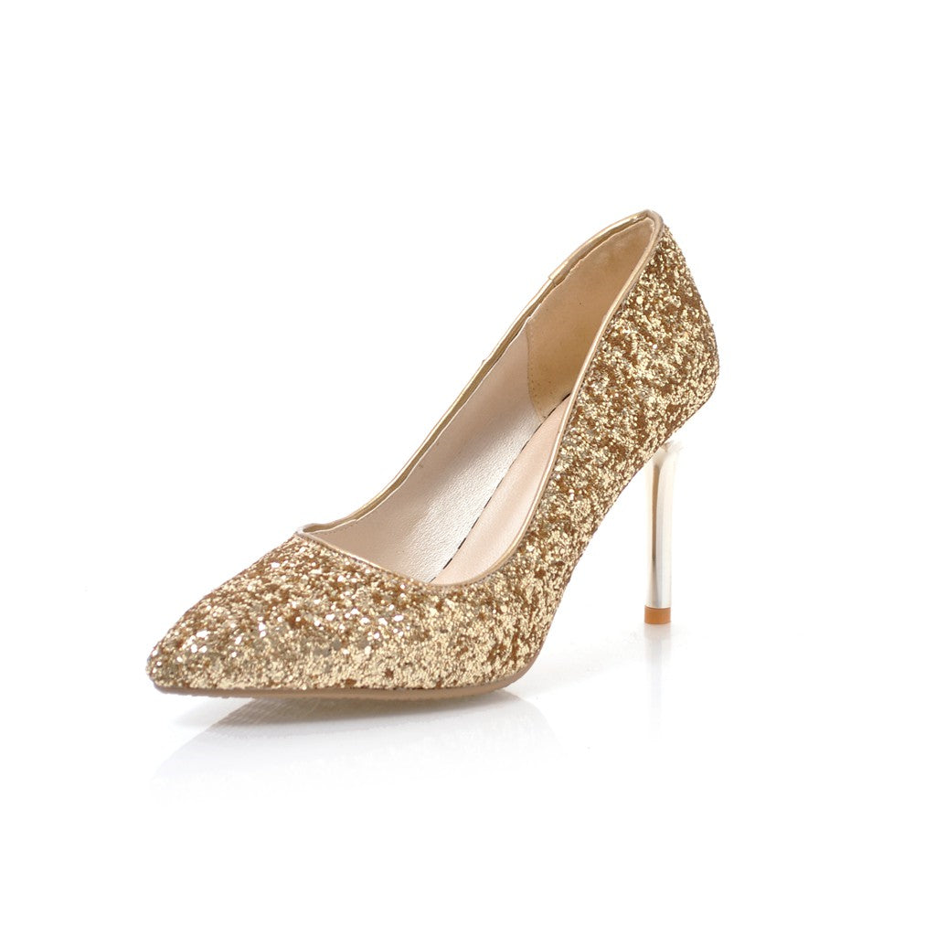 Women's Pointed Toe Handmade High Stiletto Heel Glitter Weeding Party Loafer Pumps Shoes