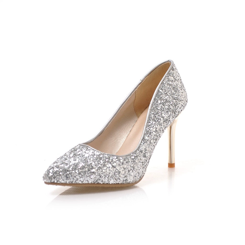 Women's Pointed Toe Handmade High Stiletto Heel Glitter Weeding Party Loafer Pumps Shoes