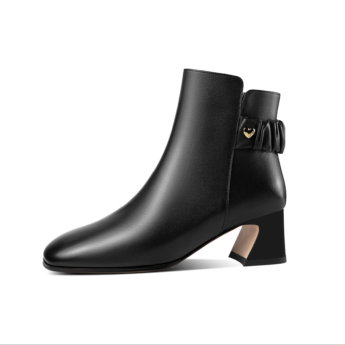 Women's Square Toe Genuine Leather Low Chunky Heels Handmade Side Zipper Modern Ankle Boots