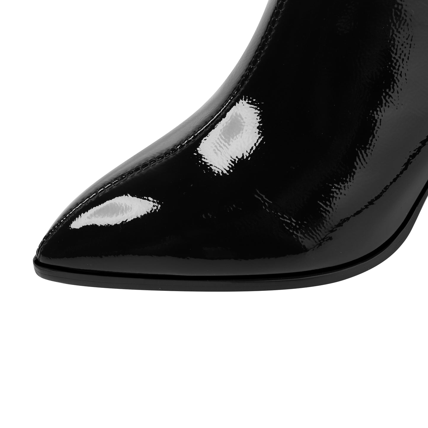 Women's Patent Leather Side Zipper Handmade Mid Chunky Heels with Jewelry Elegant Pumps Shoes