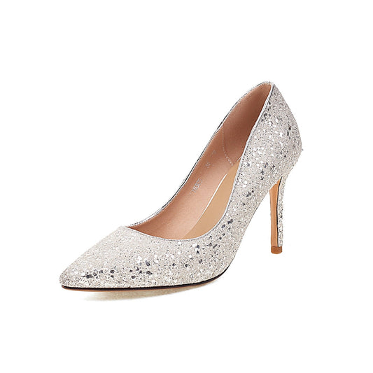 Women's Handmade Glitter Sequins High Stiletto Heel Slip On Wedding Party Loafer Pumps Shoes