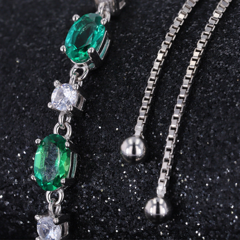 Emeralds Bracelet Adjustable Slider Chain Strand for Women 925 Sterling Silver 3CT Jewelry