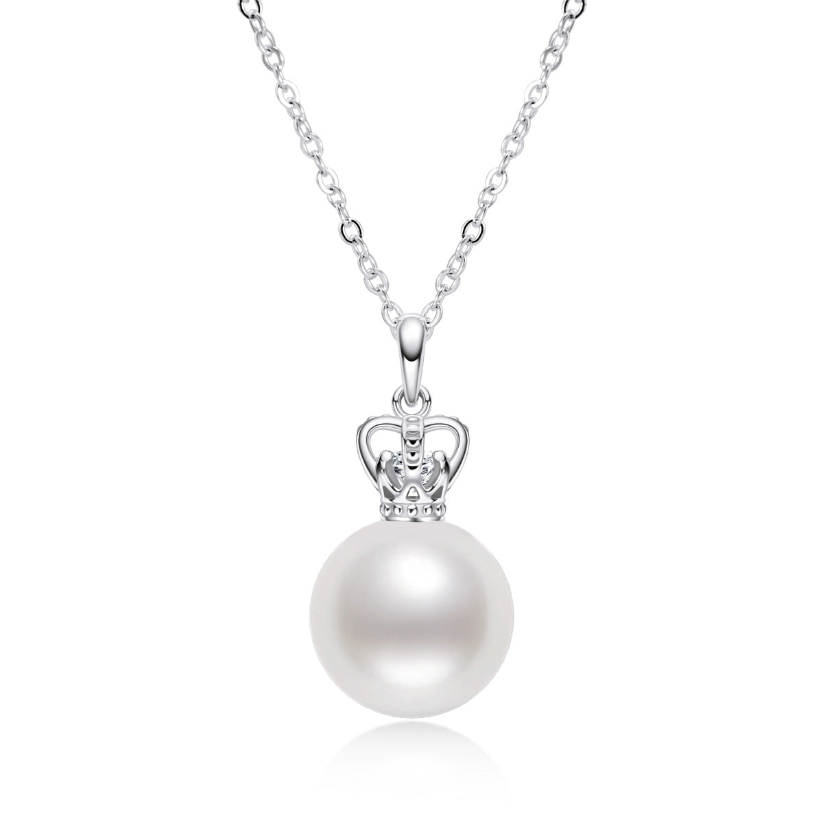 Pearl Necklaces for Women S925 Sterling Silver Chain Crown Pearl Pendant Necklace Jewelry 7.5mm - 8mm