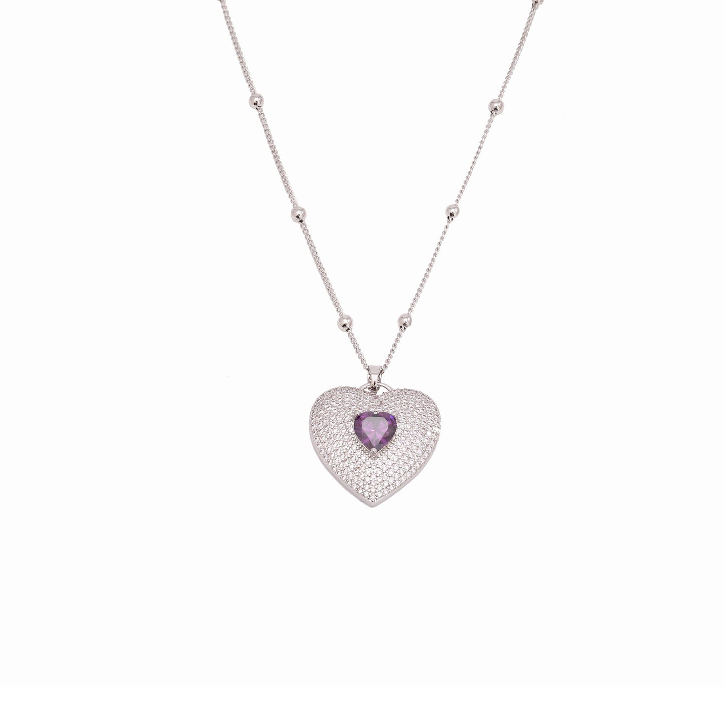 Women's Gklitter Heart Necklaces Purple Crystal Stone Pendant 18K Plated Gold Necklace