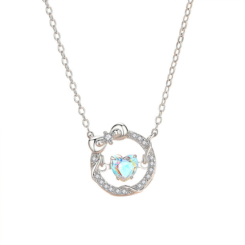 Women's  Sweet Colorful Heart Pendant Necklaces S925 Sterling Silver Glitter Jewelry