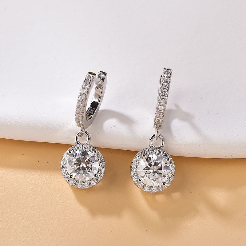 Earrings 925 Sterling Silver Moissanite or Zircon Glitter Pendant Earring for Women Dangle Drop Jewelry