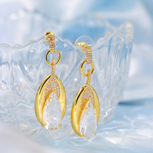 Glitter Crystal Gem Earrings for Women Plated Bright Pendant Earrings Jewelry for Gifts