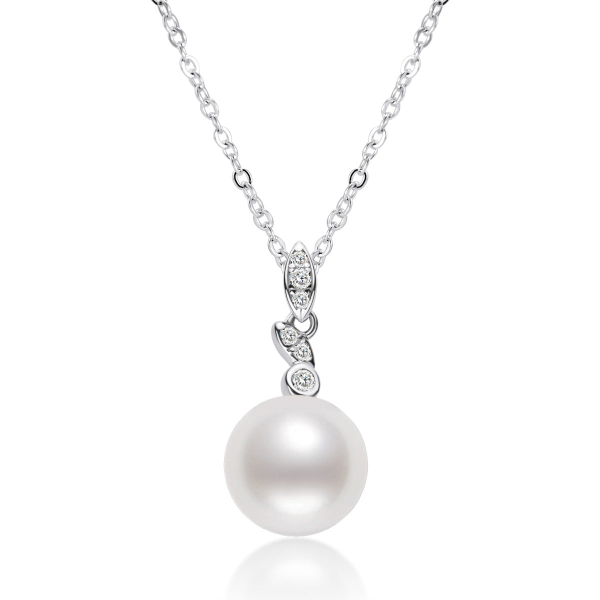 Pearl Necklaces for Women White Pearl Pendant Necklace S925 Sterling Silver Chain Jewelry 7.5mm - 8mm