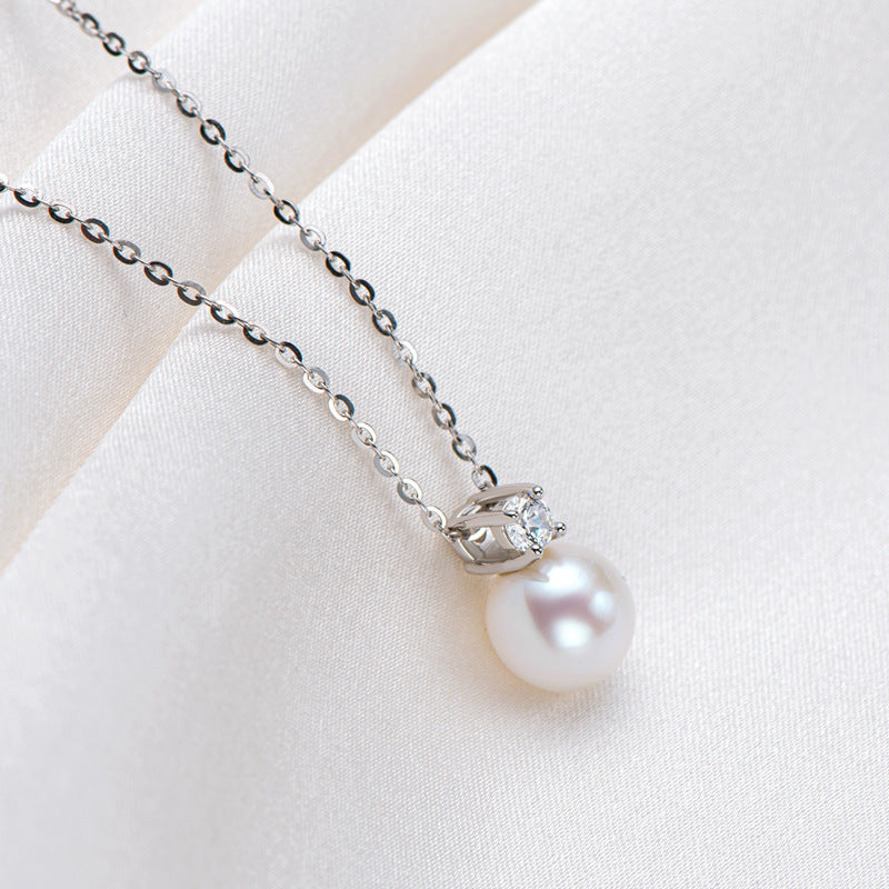 Pearl Necklaces for Women White Pearl Pendant Necklace S925 Sterling Silver Chain Jewelry 7.5mm - 8mm