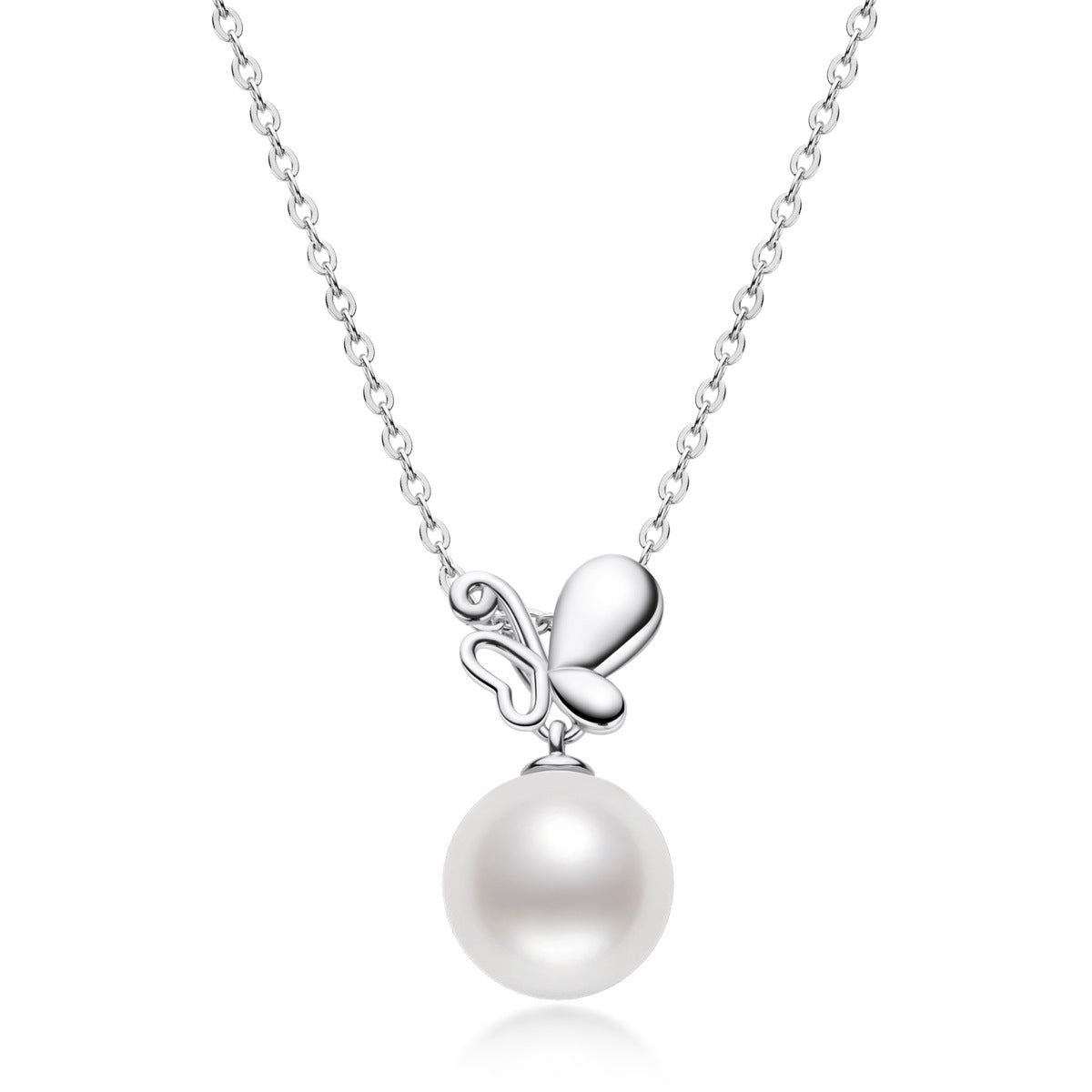 Pearl Necklaces for Women White Pearl Pendant Necklace S925 Sterling Silver Chain Jewelry 7.5mm - 8mm