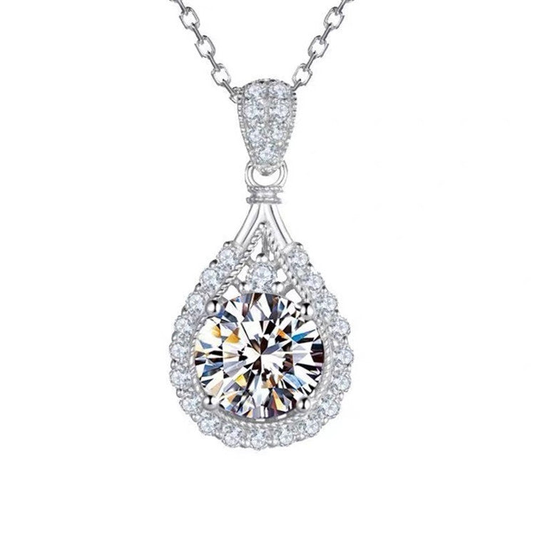 Genuine Moissanite Collarbone Necklaces for Women Glitter Rhinestone 925 Sterling Silver Jewelry 1-3CT Pendant Necklace Gifts