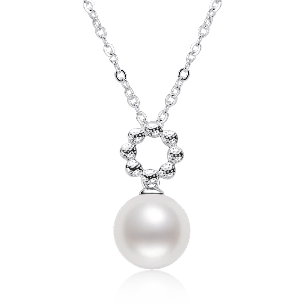 Pearl Necklaces for Women White Pearl Pendant Necklace S925 Sterling Silver Chain Jewelry 7.5mm - 8mm