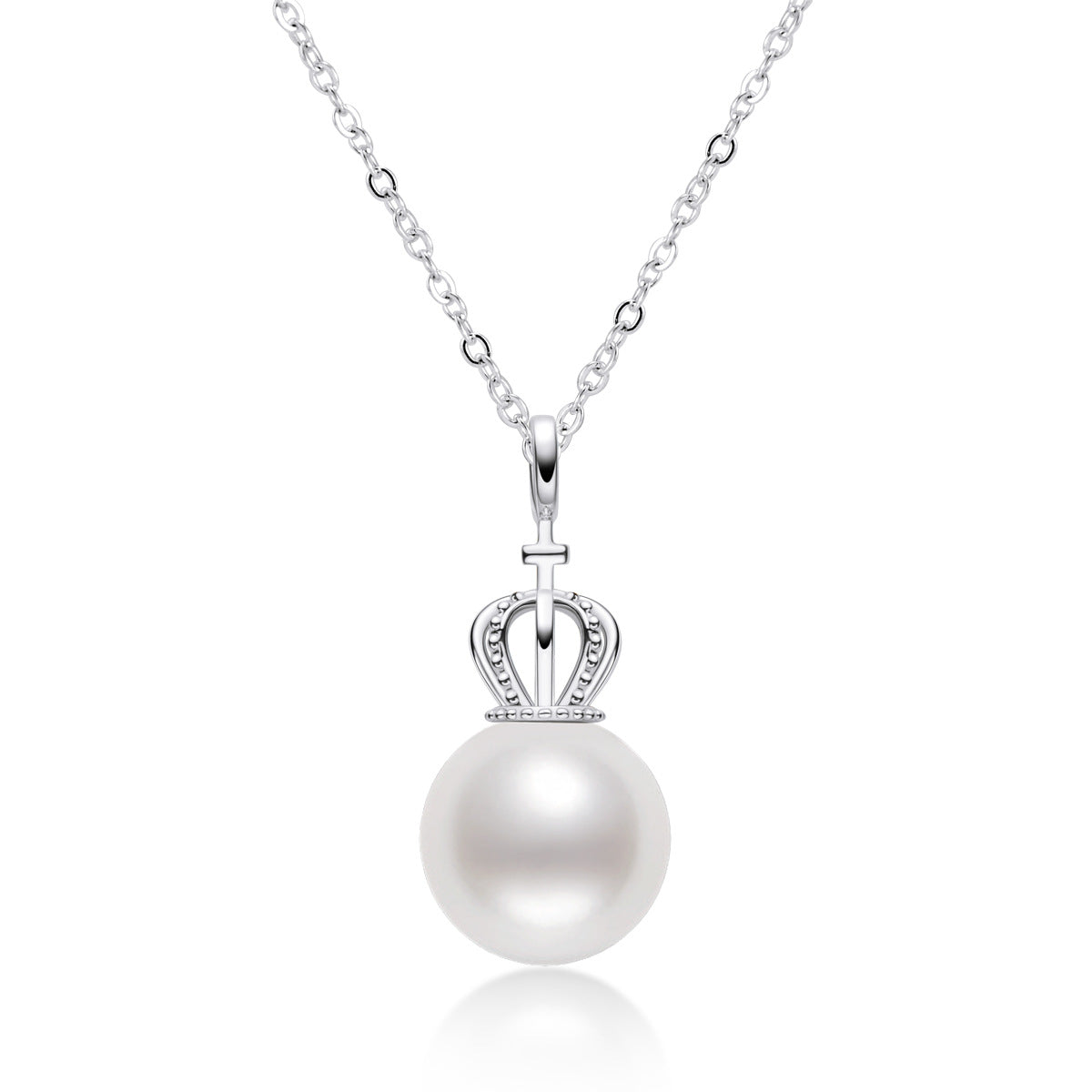 Pearl Necklaces for Women S925 Sterling Silver Chain Crown Pearl Pendant Necklace Jewelry 7.5mm - 8mm