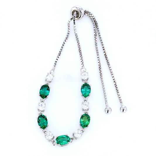 Emeralds Bracelet Adjustable Slider Chain Strand for Women 925 Sterling Silver 3CT Jewelry