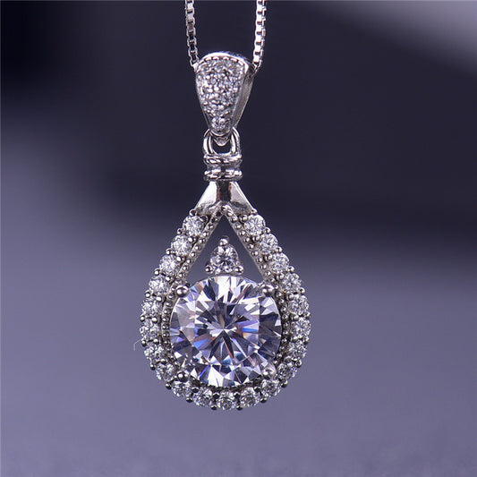 Genuine Moissanite Collarbone Necklaces for Women Glitter Rhinestone 925 Sterling Silver Jewelry 1-3CT Pendant Necklace Gifts