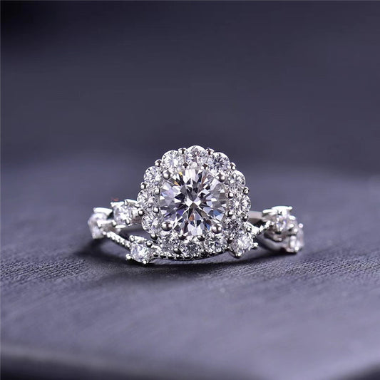 Flower Moissanite Diamond Rings for Women 925 Sterling Silver Twist Design Ring