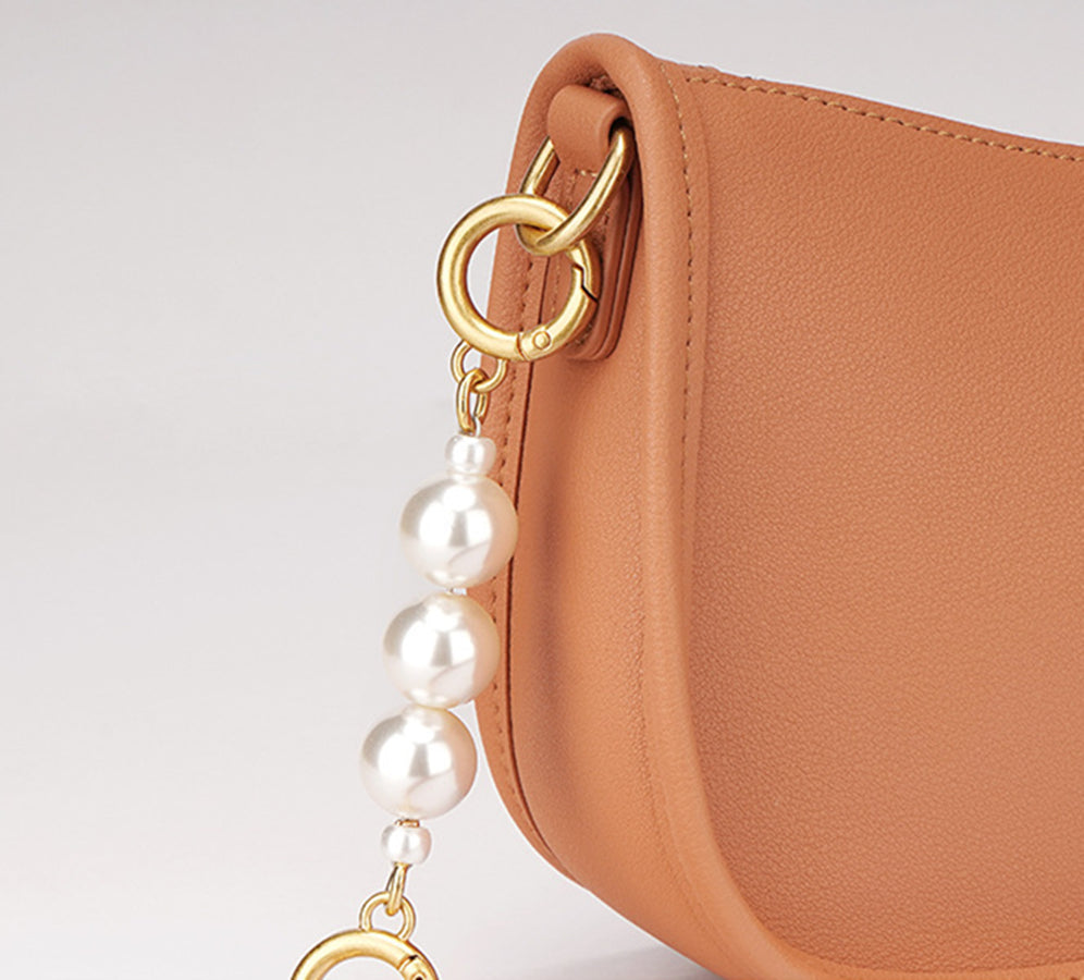 Genuine Leather Women's Handmade Pearls Design Zip Up Shoulder Bags Crossbody Purse