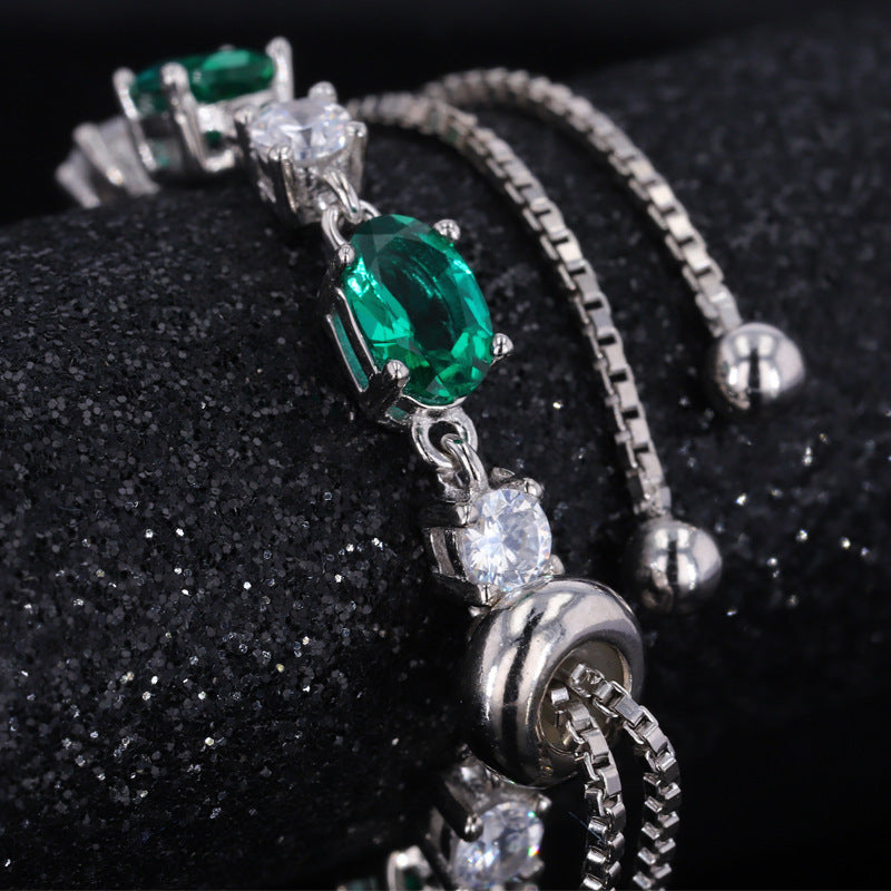 Emeralds Bracelet Adjustable Slider Chain Strand for Women 925 Sterling Silver 3CT Jewelry