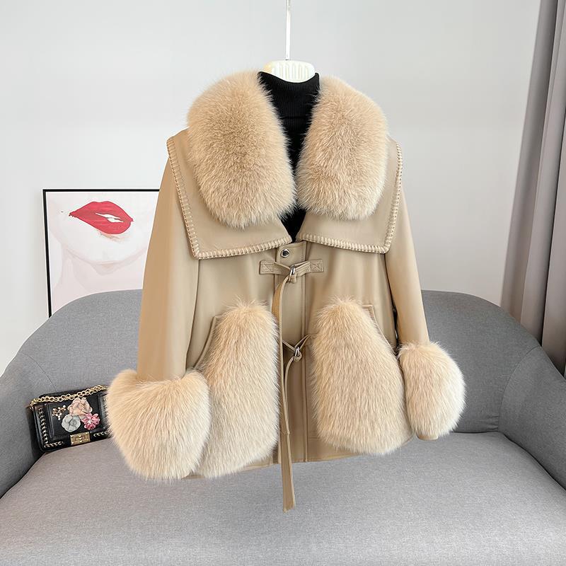 BelaCustom Fox Fur Women's Genuine Leather Modern Jacket Customization