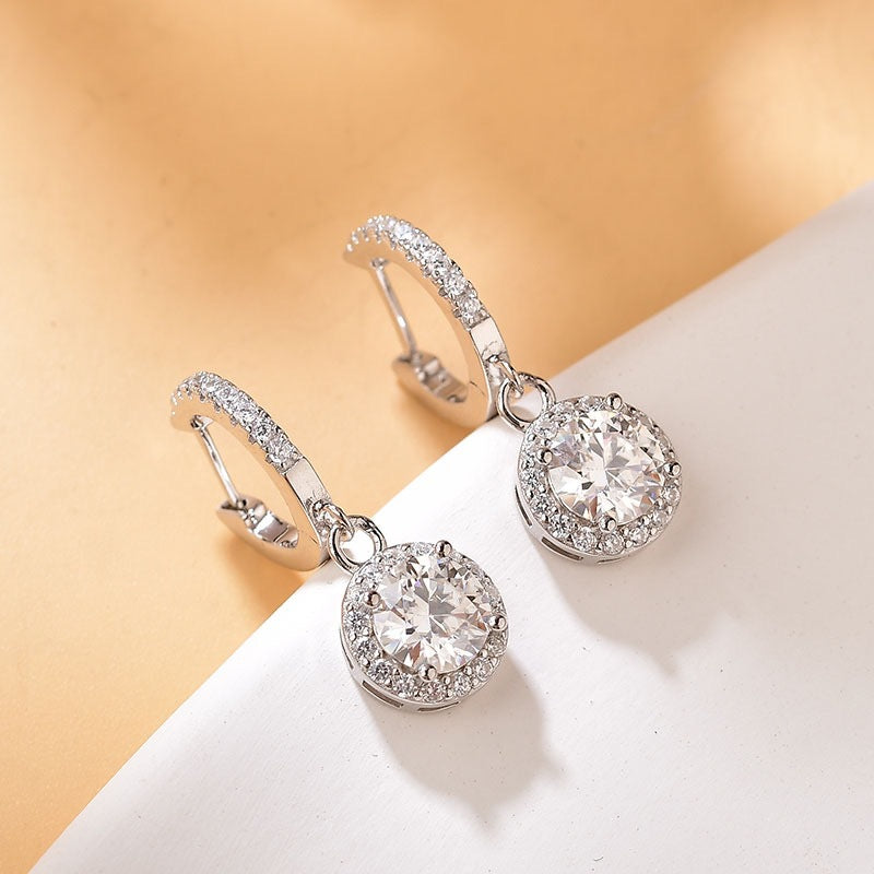 Earrings 925 Sterling Silver Moissanite or Zircon Glitter Pendant Earring for Women Dangle Drop Jewelry