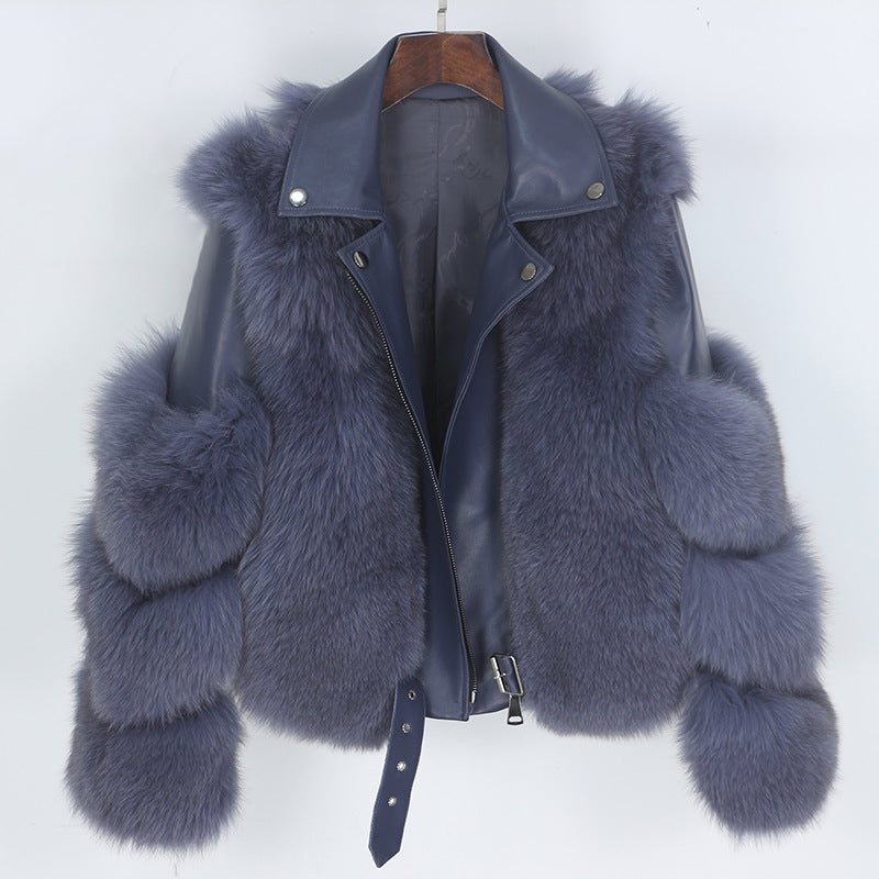 BelaCustom Fox or Raccoon Fur Women's Winter Genuine Leather Jacket Coat Customization