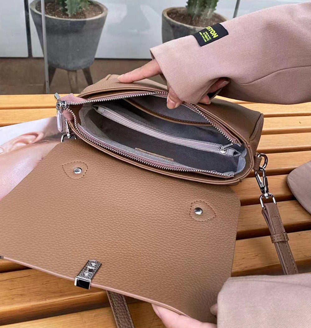 Women's Handmade Genuine Leather Tote Handbag Crossbody Bag with Zip