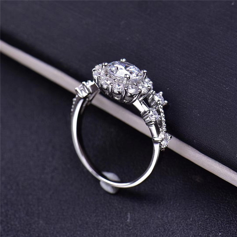 Flower Moissanite Diamond Rings for Women 925 Sterling Silver Twist Design Ring