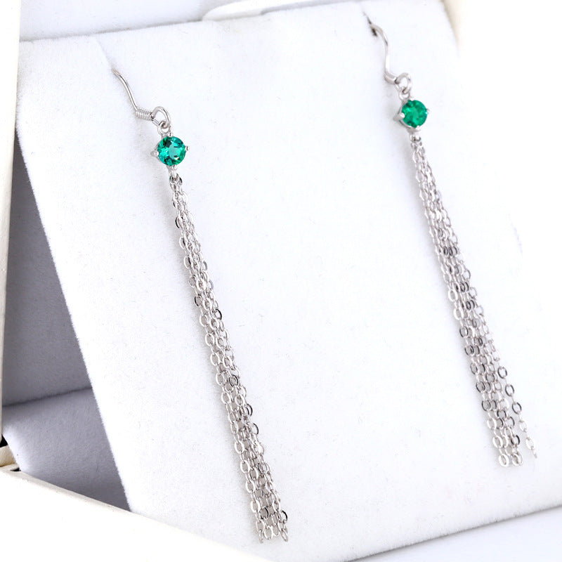 925 Sterling Silver Glitter Jasper Crystal Earrings for Women with Chain Tassels Jewelry