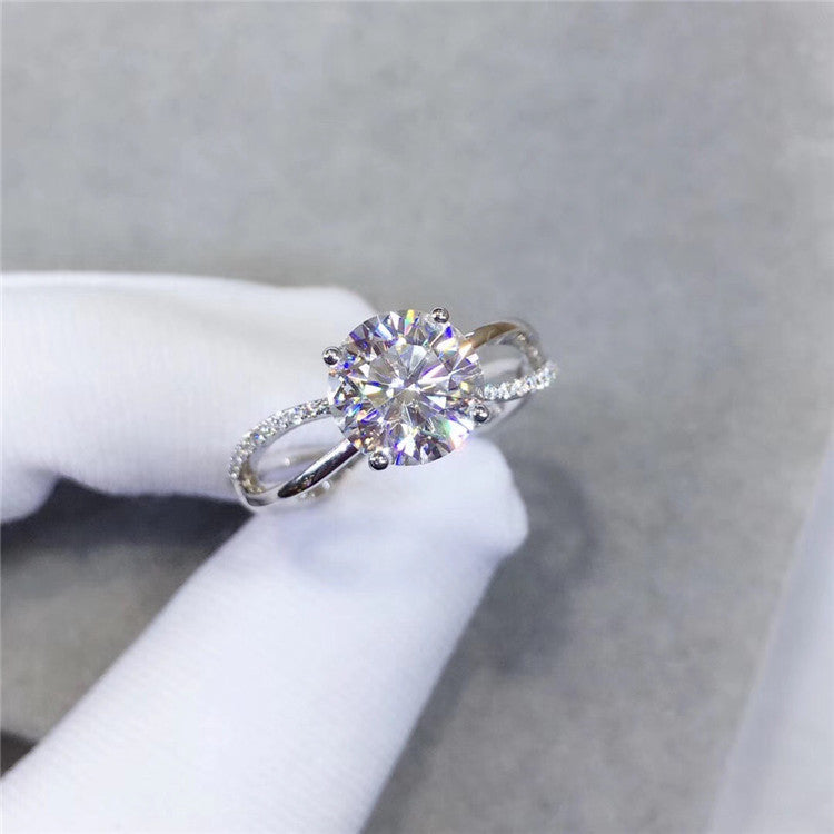 925 Silver 18K Platinum Twisted Finger Rings for Women Moissanite Diamond 1CT Engagement Promise Bridal Ring