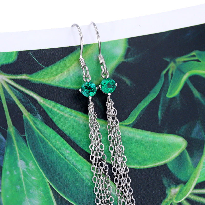 925 Sterling Silver Glitter Jasper Crystal Earrings for Women with Chain Tassels Jewelry