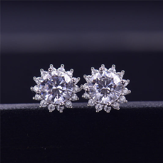 Sparkly Glitter Moissanite Earrings 925 Sterling Silver Sunflower Earring for Women