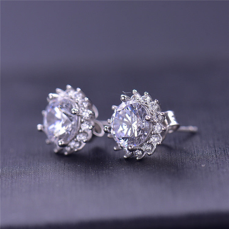 Sparkly Glitter Moissanite Earrings 925 Sterling Silver Sunflower Earring for Women