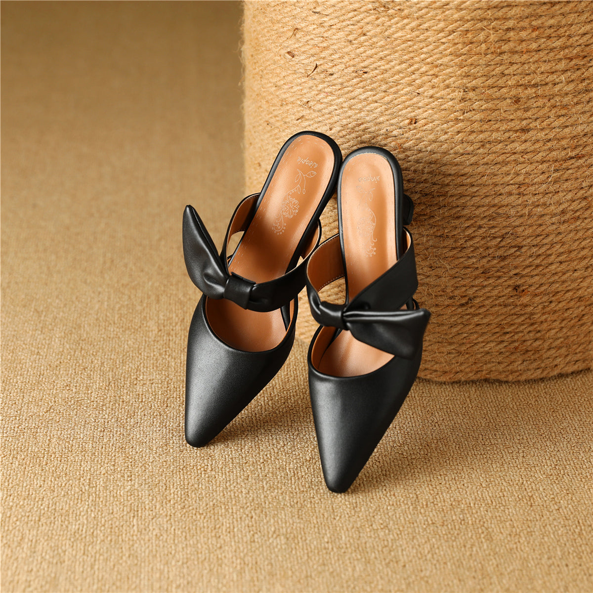 Women's Handmade Bowknot Slip On Pointed Toe Mid Heel Weeding Sandal Shoes