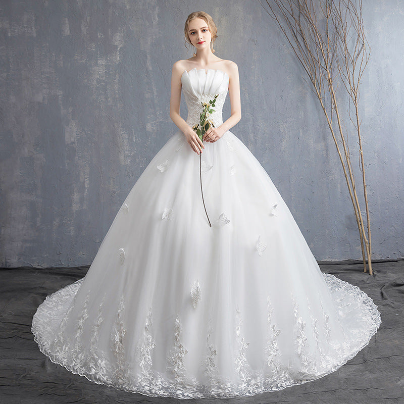 BelaCustom Ruffle Appliques Bridal A-Line Tube Top Princess Wedding Dress