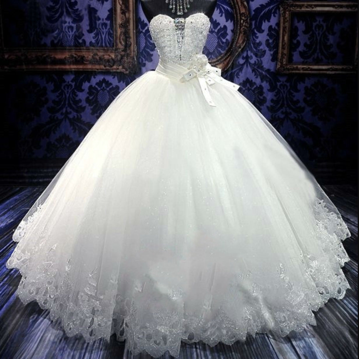 BelaCustom Crystal Sequins Sleeveless Lace Up Ball Grown Princess Wedding Dress