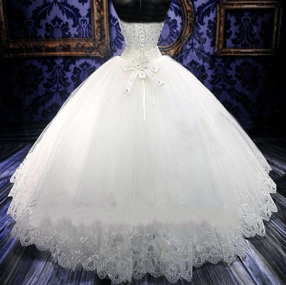 BelaCustom Crystal Sequins Sleeveless Lace Up Ball Grown Princess Wedding Dress