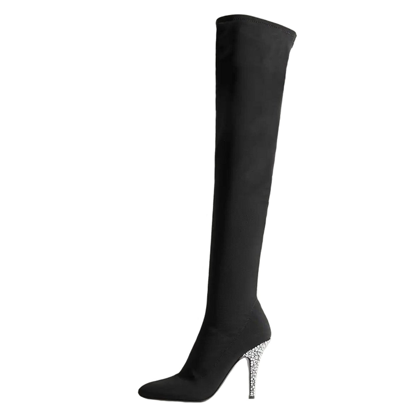 Handmade Women's Stretch Suede Pull On Side Zipper Pointed Toe High Stiletto Heel Over Knee Boots Shoes