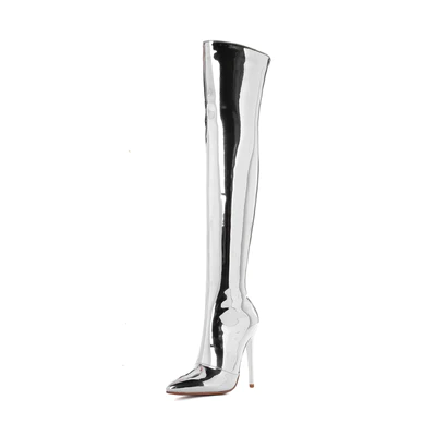 Patent Leather Pointed Toe Stiletto Heel Plus-size Customized Circumference Over The Knee High Boots