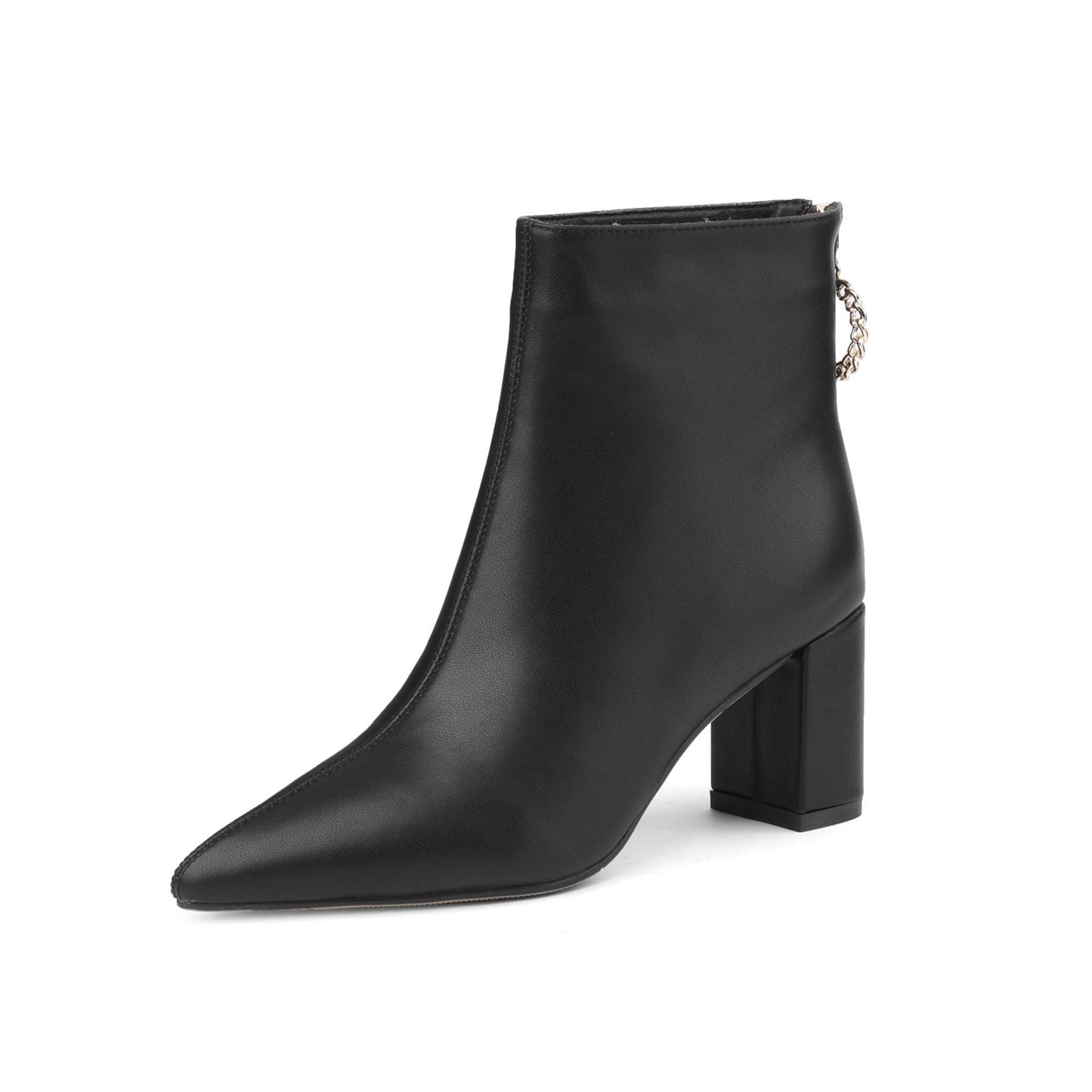 Genuine Leather Women's Handmade Pointed Toe Chunky Heel Ring Shapped Zipper Ankle Boots