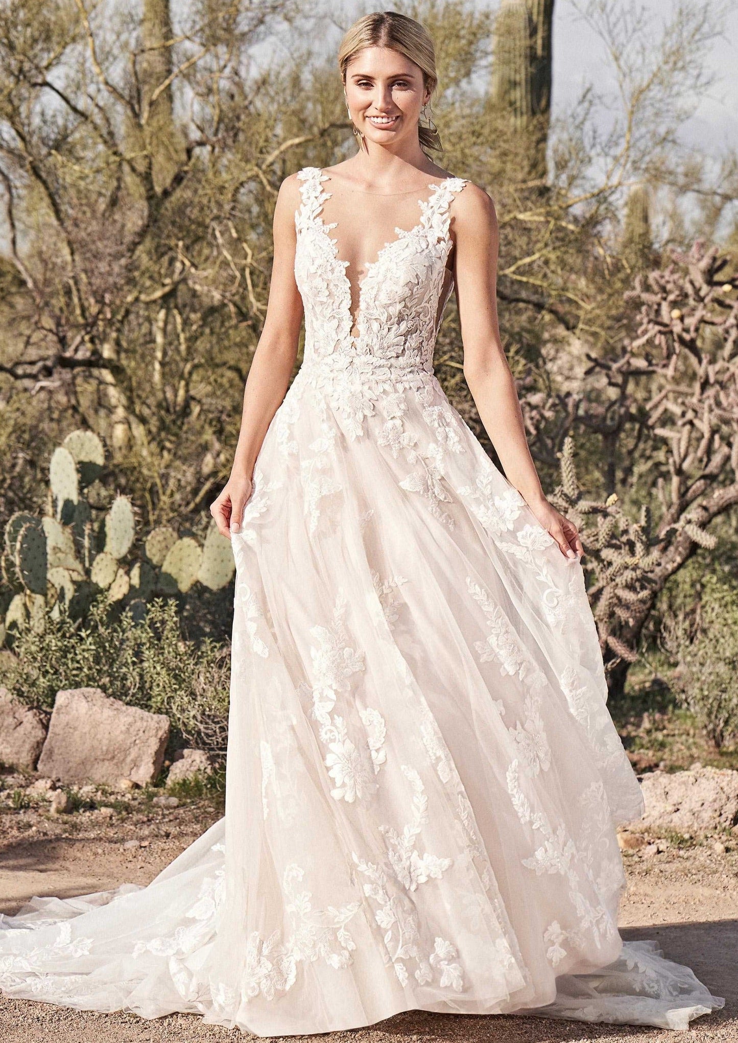 BelaCustom A-Line Plunging V-Neckline Low and Open Scoop Back Wedding Dress Customization